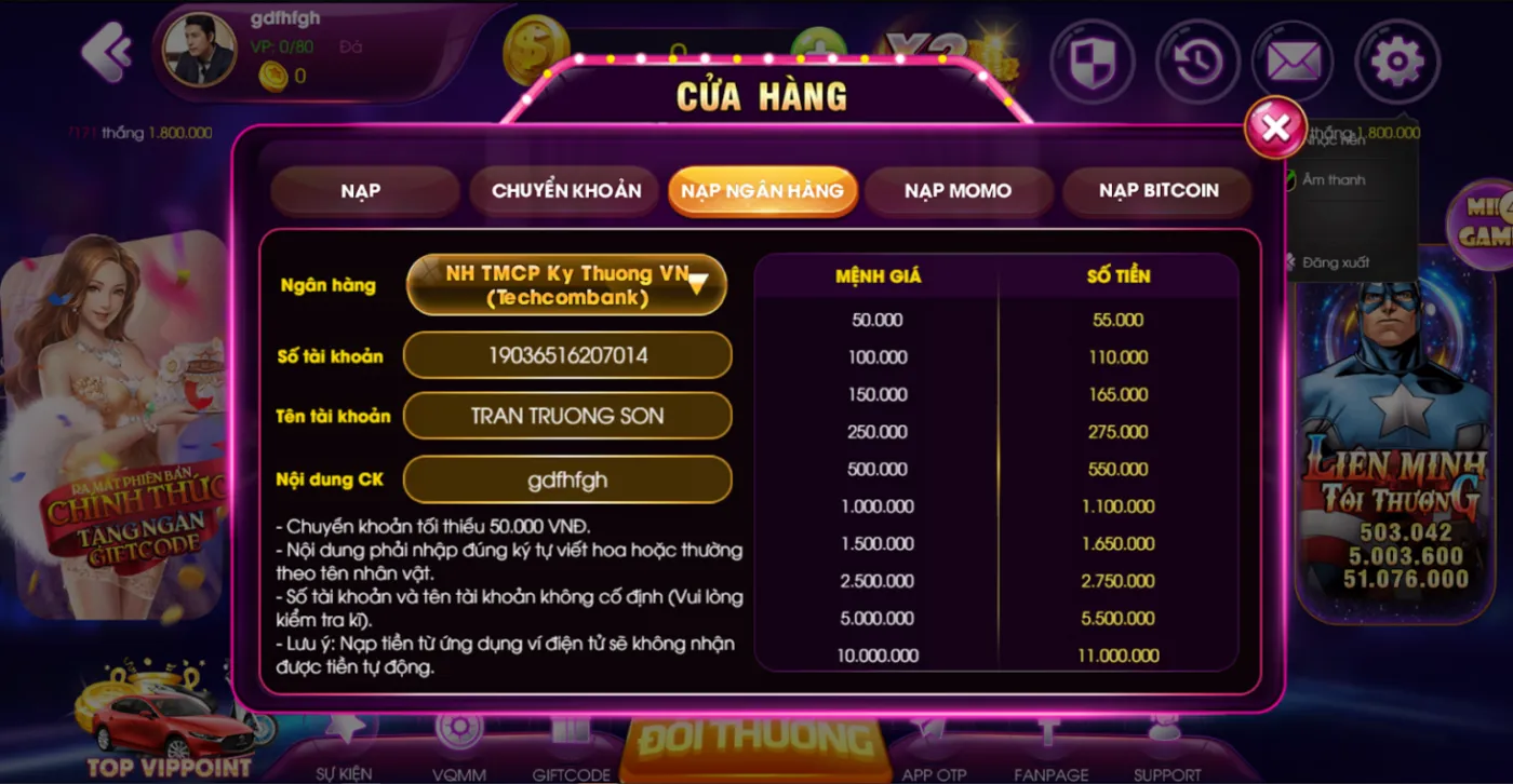 Nạp rút tiền Ran Vip Club không lo giới hạn phương thức